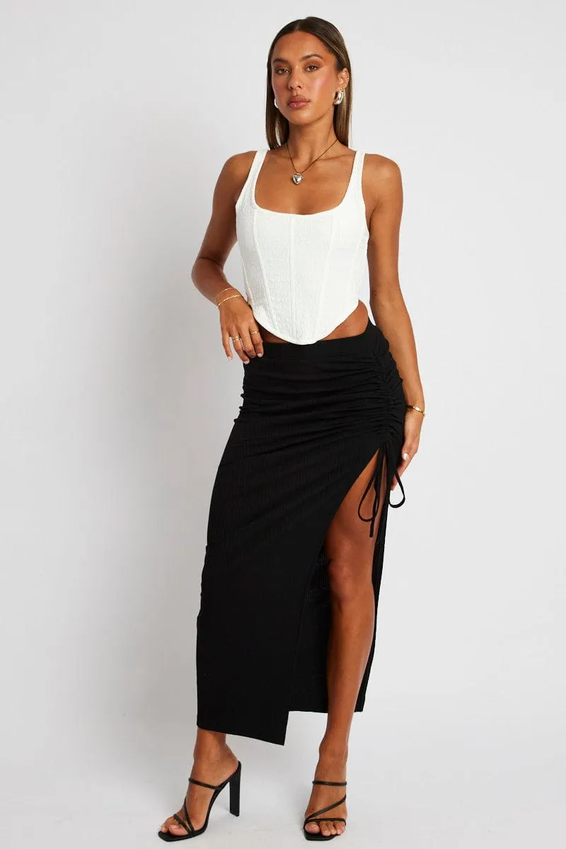 Black Maxi Skirt Side Split Ribbed sold by Ally Fashion