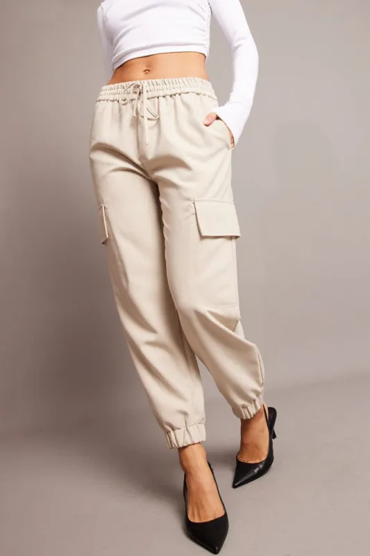 Beige Slim Pants Elasticated Hem sold by Ally Fashion