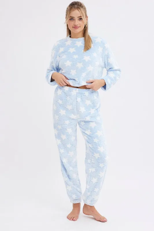 Blue Print Fluffy Pj Star Print Cosy Pyjama Set sold by Ally Fashion