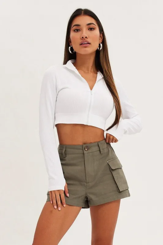 Green Cargo Shorts High Rise sold by Ally Fashion