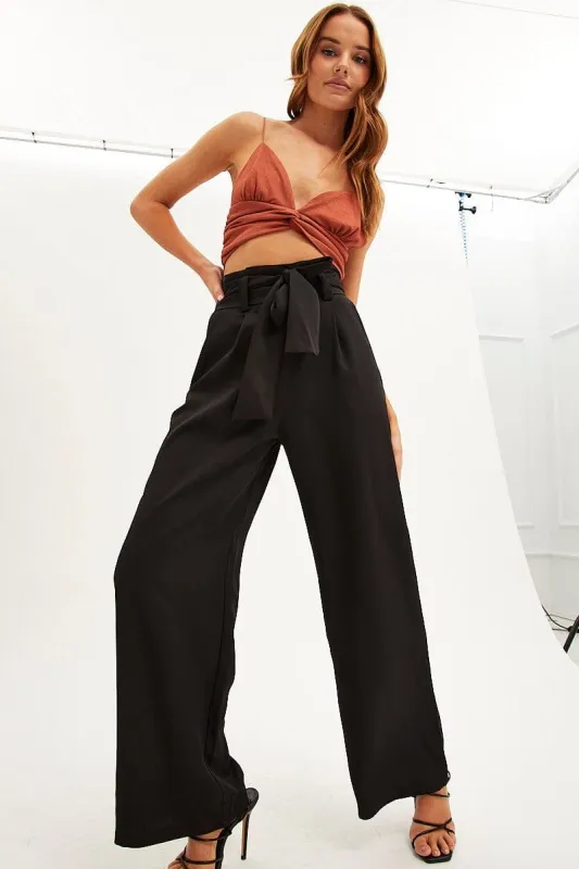 Black Wide Leg Pants High Rise Paperbag sold by Ally Fashion