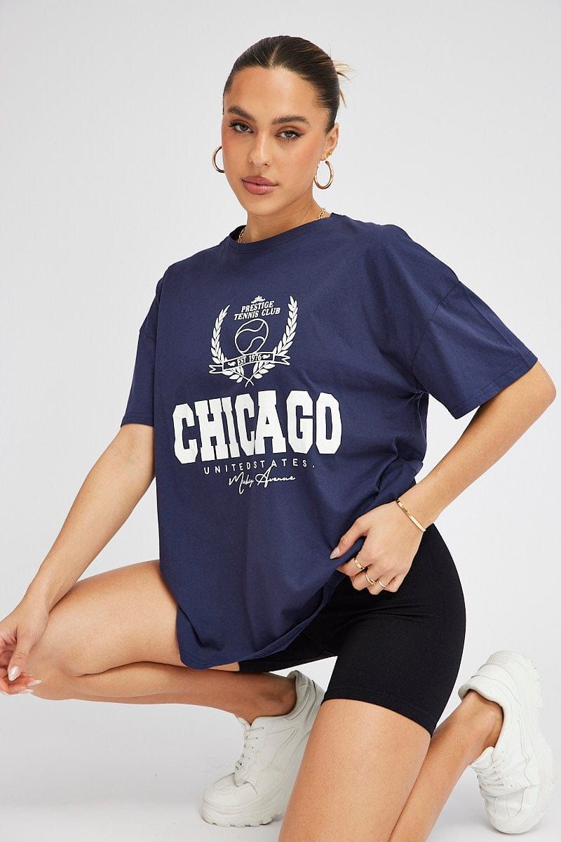 Blue Graphic tee Chicago Tennis Slogan Oversize t-shirt sold by Ally Fashion