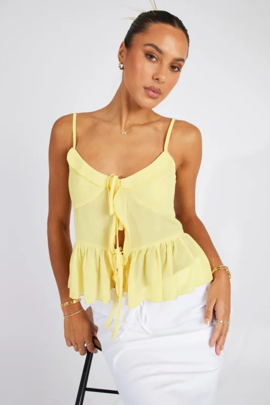 Yellow Tie Up Top Singlet sold by Ally Fashion