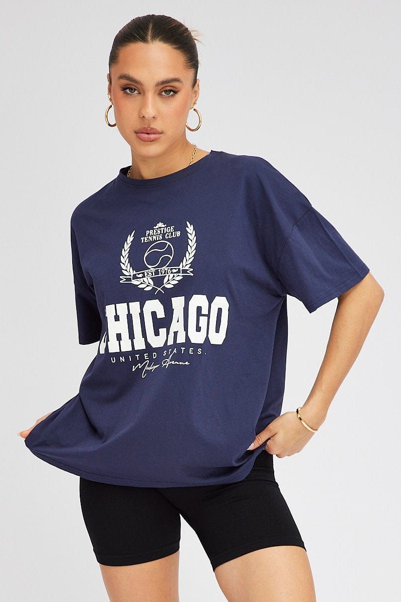 Blue Graphic tee Chicago Tennis Slogan Oversize t-shirt sold by Ally Fashion product image thumbnail 3
