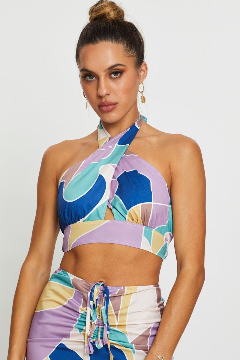 Abstract Print Crop Top Sleeveless Halter sold by Ally Fashion product image thumbnail 3
