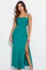 Green Slip Dress Sleeveless Tie Back Satin Midi sold by Ally Fashion