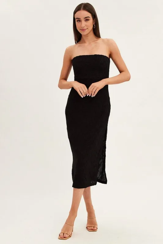 Black Midi Dress Strapless Textured sold by Ally Fashion