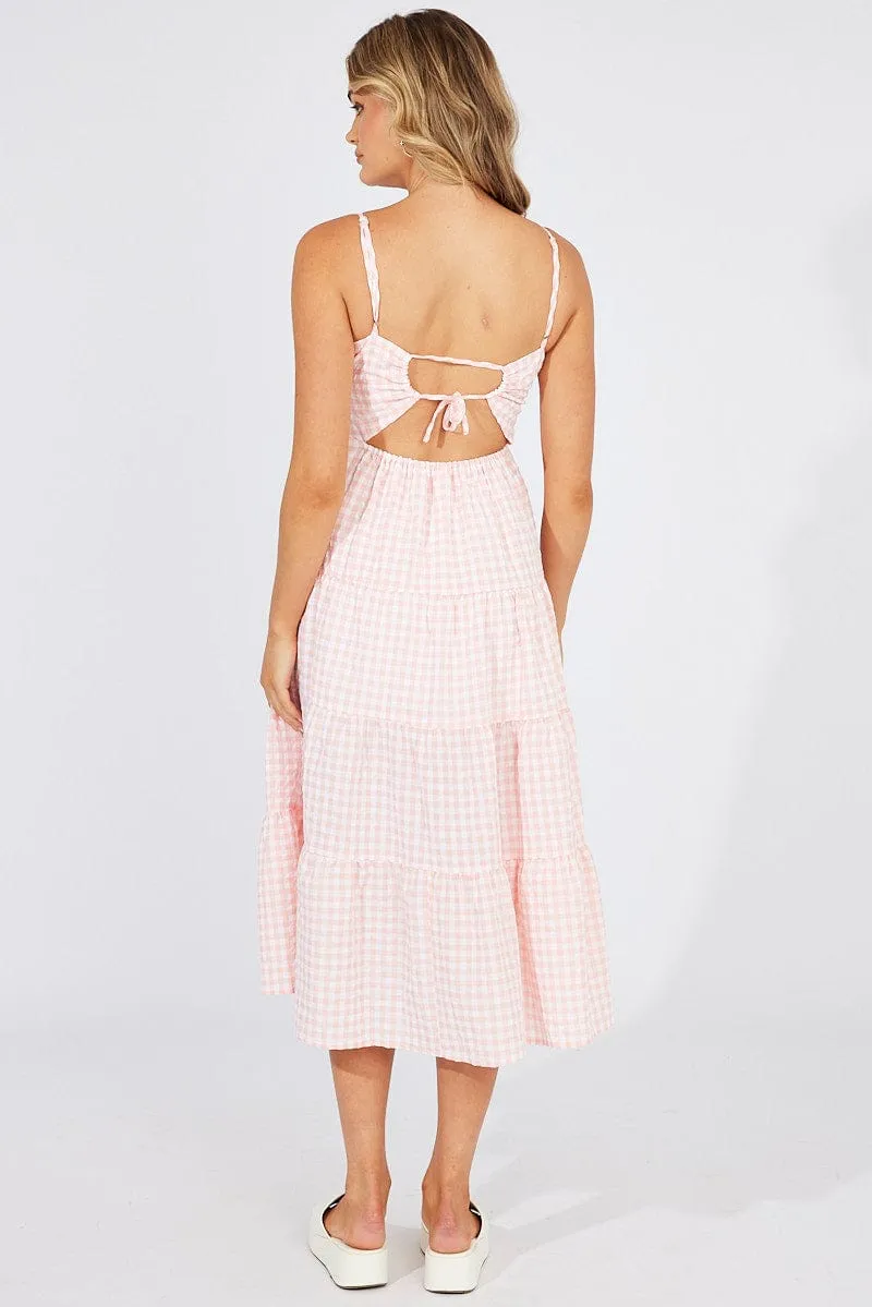 Pink Check Midi Dress Sleeveless Tie Back sold by Ally Fashion product image thumbnail 5