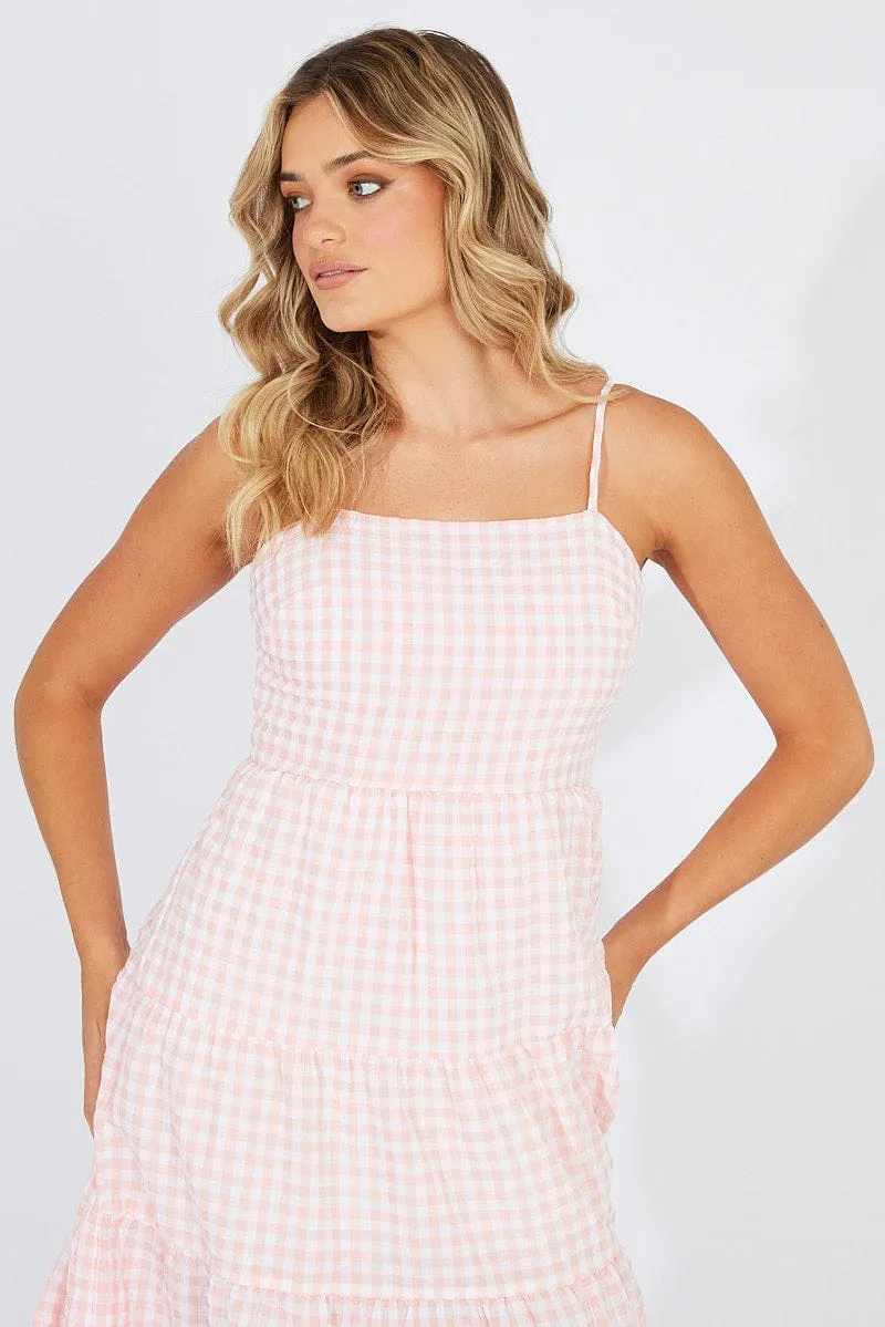 Pink Check Midi Dress Sleeveless Tie Back sold by Ally Fashion product image thumbnail 2