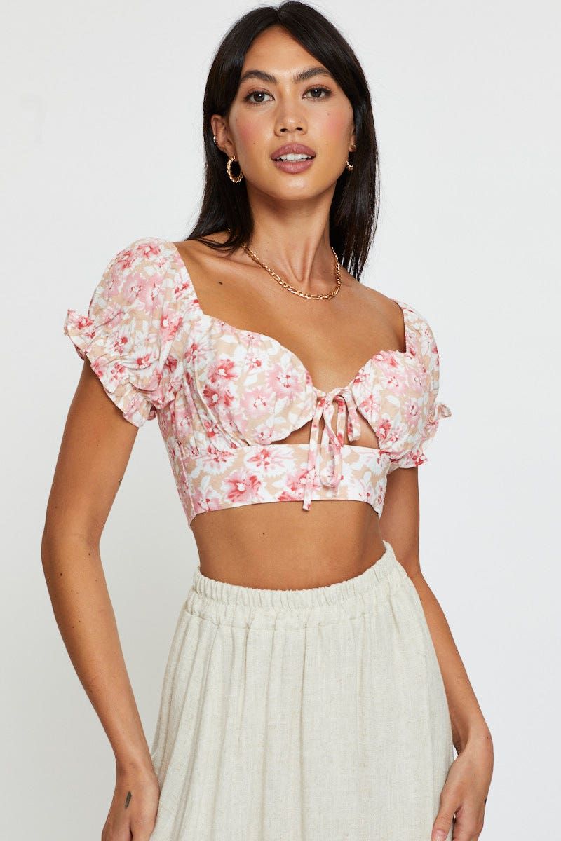 Print Puff Sleeve Top Short Sleeve Crop sold by Ally Fashion