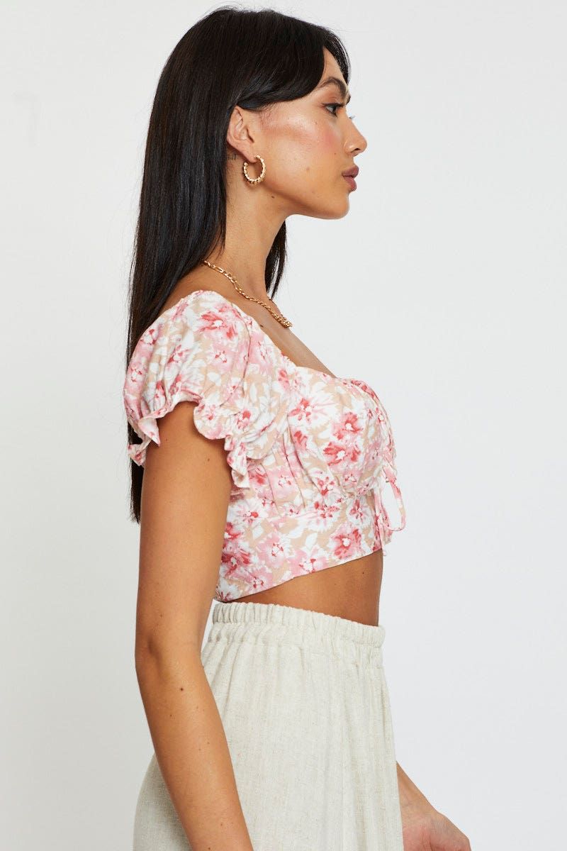 Print Puff Sleeve Top Short Sleeve Crop sold by Ally Fashion product image thumbnail 4
