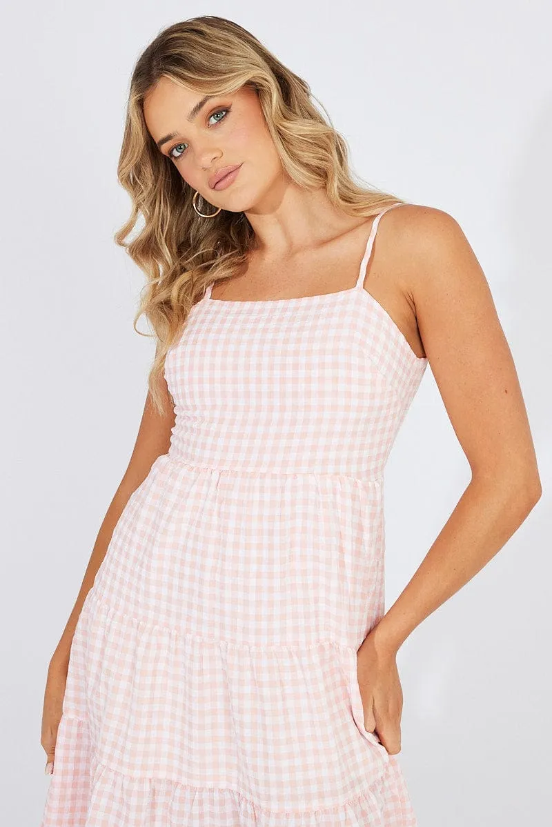 Pink Check Midi Dress Sleeveless Tie Back sold by Ally Fashion product image thumbnail 3