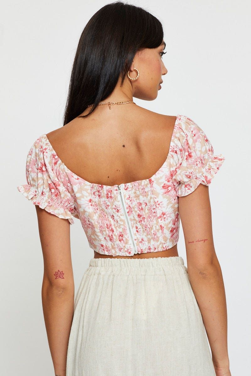 Print Puff Sleeve Top Short Sleeve Crop sold by Ally Fashion product image thumbnail 5