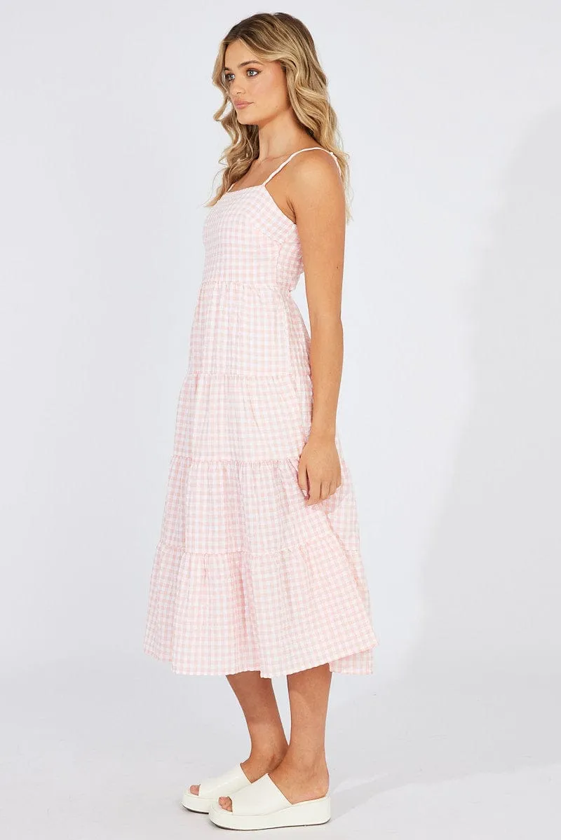 Pink Check Midi Dress Sleeveless Tie Back sold by Ally Fashion product image thumbnail 4