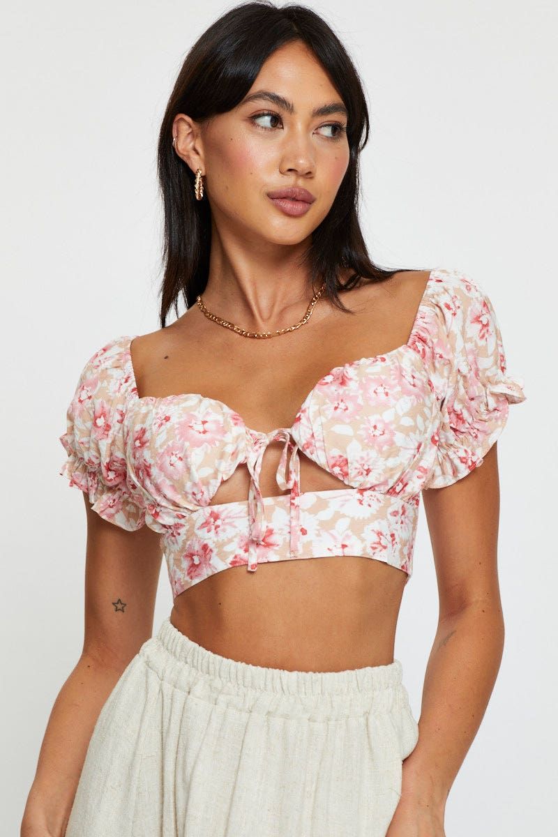 Print Puff Sleeve Top Short Sleeve Crop sold by Ally Fashion product image thumbnail 3