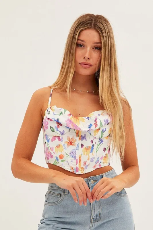 White Floral Corset Style Crop Top sold by Ally Fashion