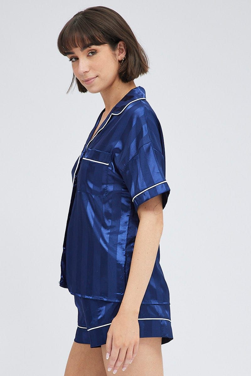 Green Stripe Satin Stripe Pj Contrast Piping Pyjama Set sold by Ally Fashion product image thumbnail 4