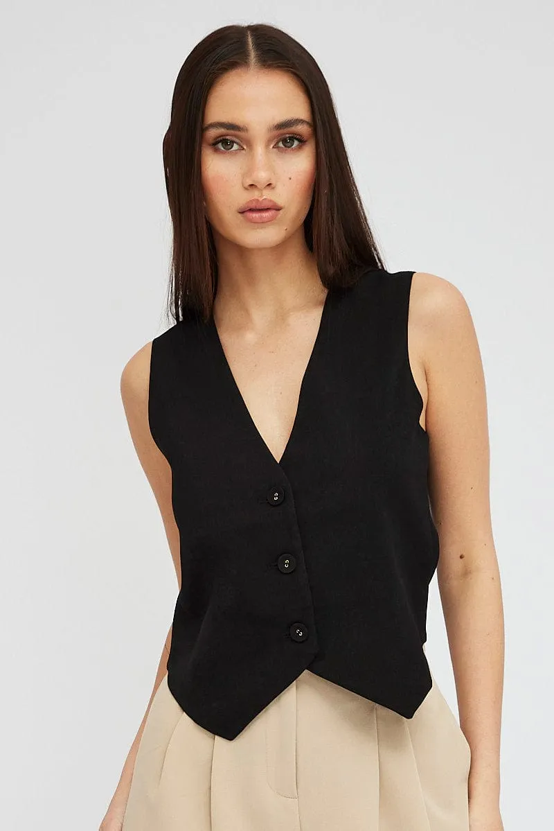 Black Top Waistcost Sleeveless V Neck Button Up Relaxed sold by Ally Fashion product image thumbnail 3