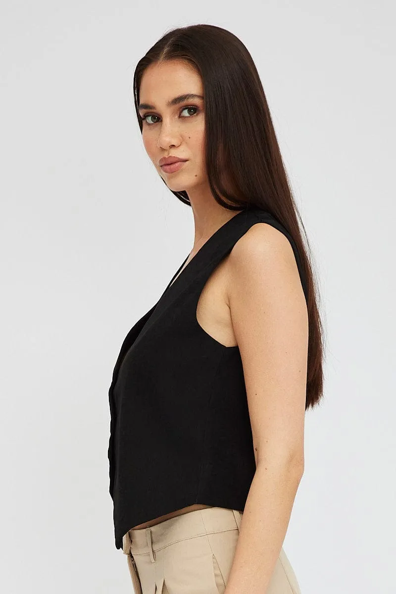 Black Top Waistcost Sleeveless V Neck Button Up Relaxed sold by Ally Fashion product image thumbnail 4