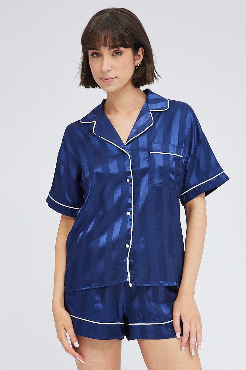 Green Stripe Satin Stripe Pj Contrast Piping Pyjama Set sold by Ally Fashion product image thumbnail 3