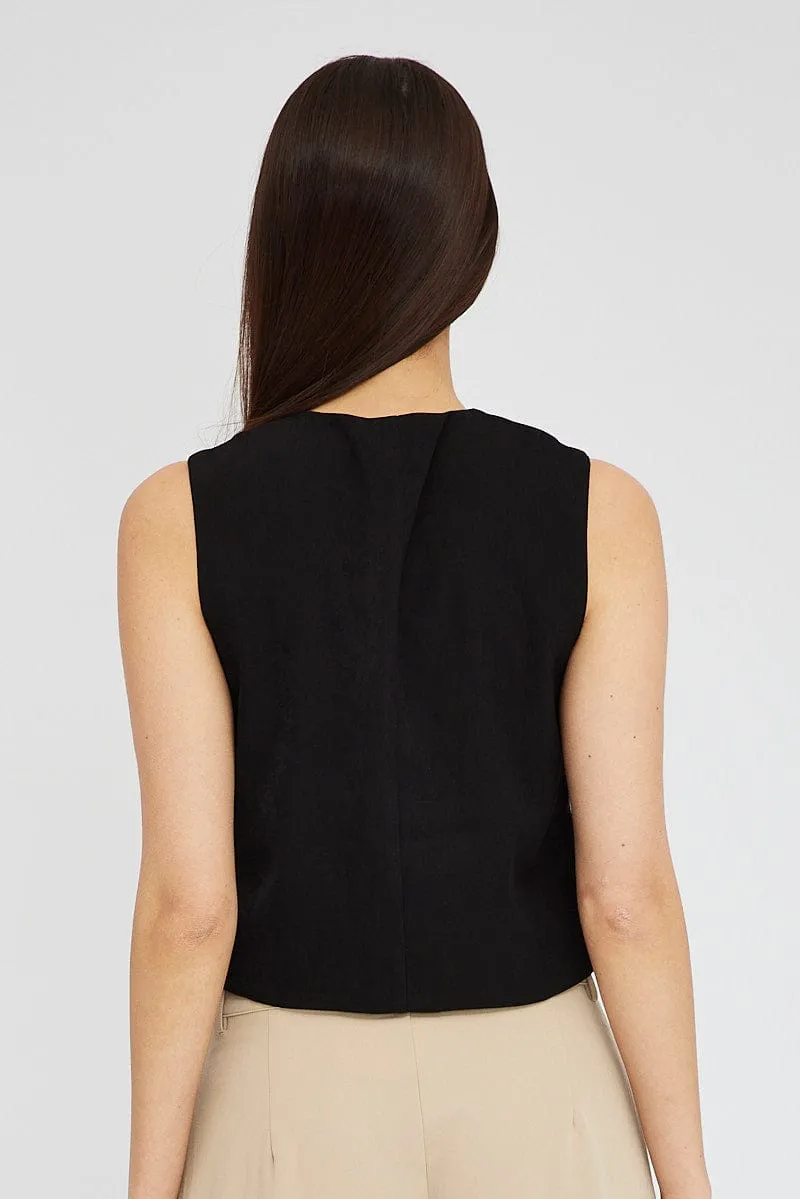 Black Top Waistcost Sleeveless V Neck Button Up Relaxed sold by Ally Fashion product image thumbnail 5