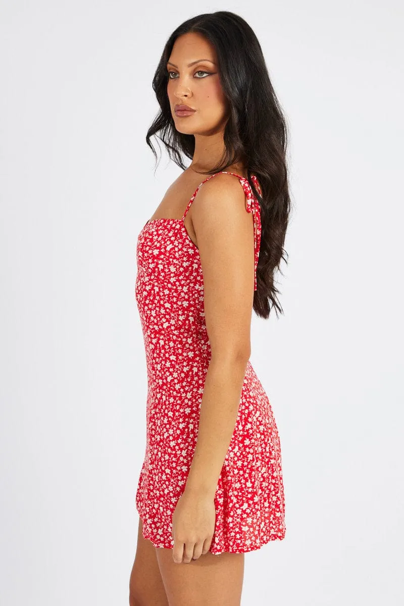 Red Floral Mini Dress Sleeveless sold by Ally Fashion product image thumbnail 4