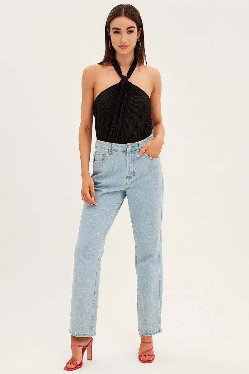 Black Plisse Bodysuit Twist Halter Sleeveless sold by Ally Fashion product image thumbnail 3