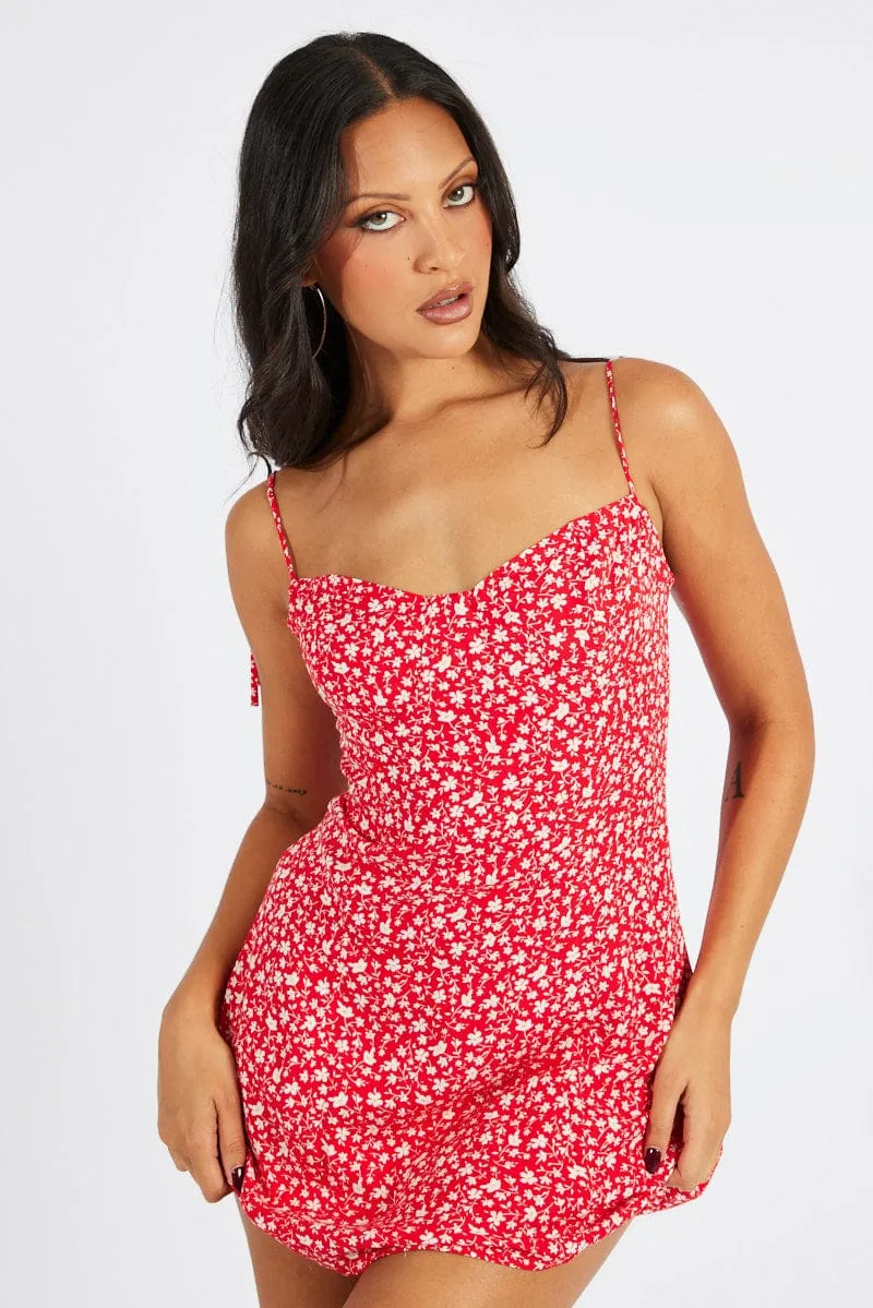 Red Floral Mini Dress Sleeveless sold by Ally Fashion