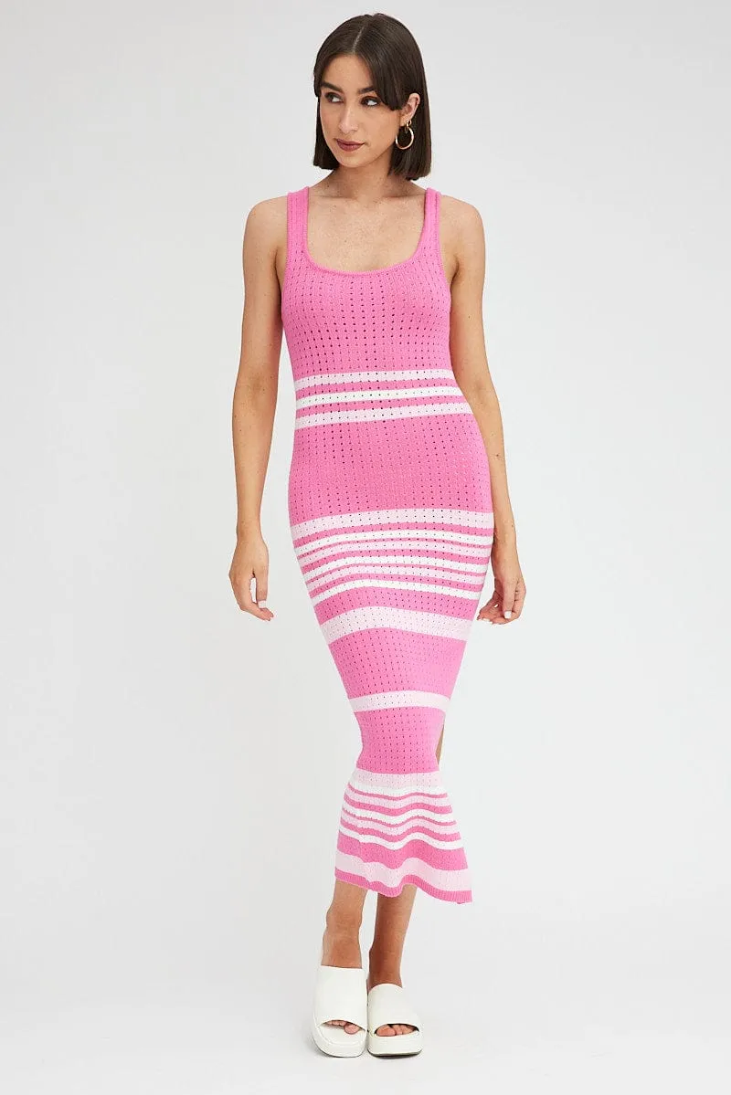 Pink Stripe Knit Dress Sleeveless Midi sold by Ally Fashion product image thumbnail 3