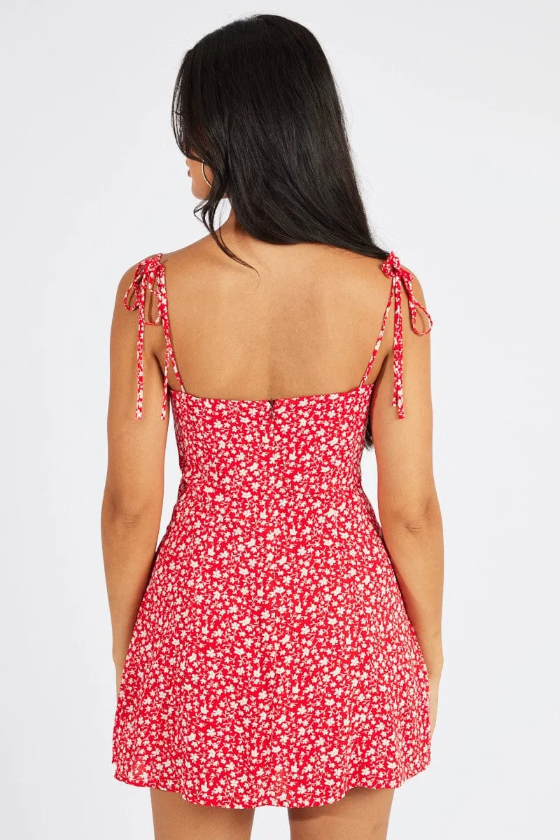 Red Floral Mini Dress Sleeveless sold by Ally Fashion product image thumbnail 5