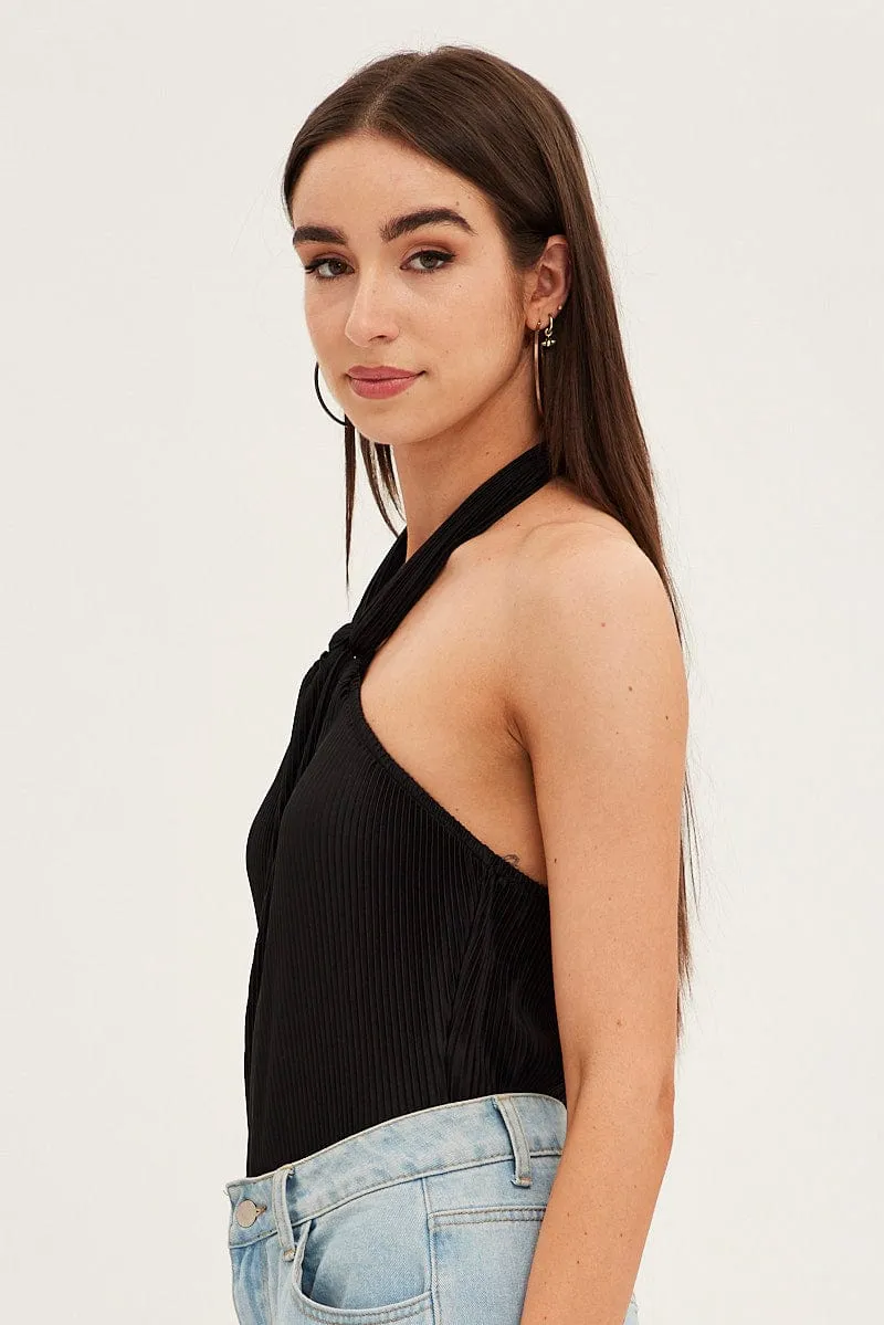 Black Plisse Bodysuit Twist Halter Sleeveless sold by Ally Fashion product image thumbnail 4