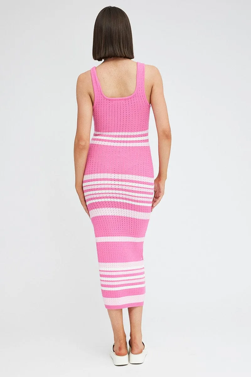 Pink Stripe Knit Dress Sleeveless Midi sold by Ally Fashion product image thumbnail 5