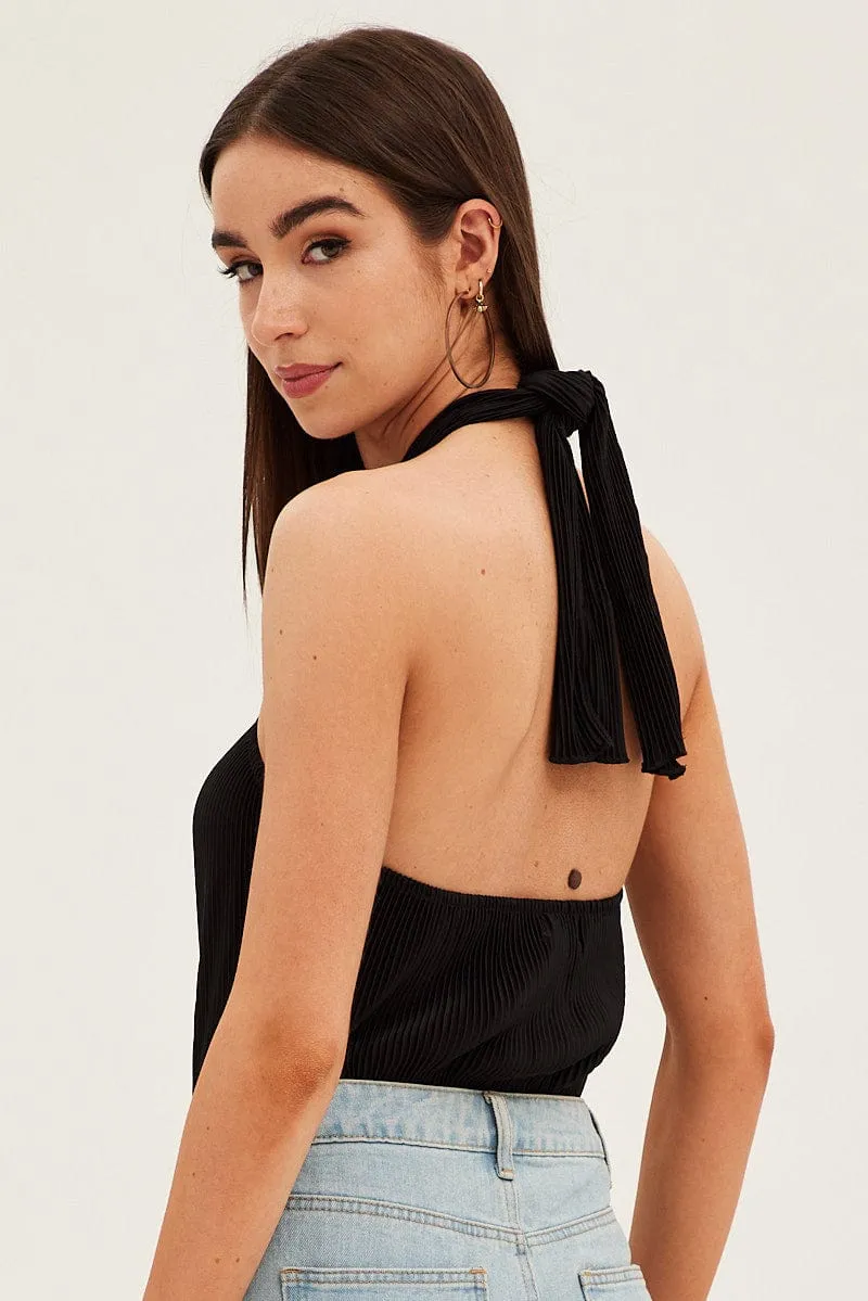 Black Plisse Bodysuit Twist Halter Sleeveless sold by Ally Fashion product image thumbnail 5