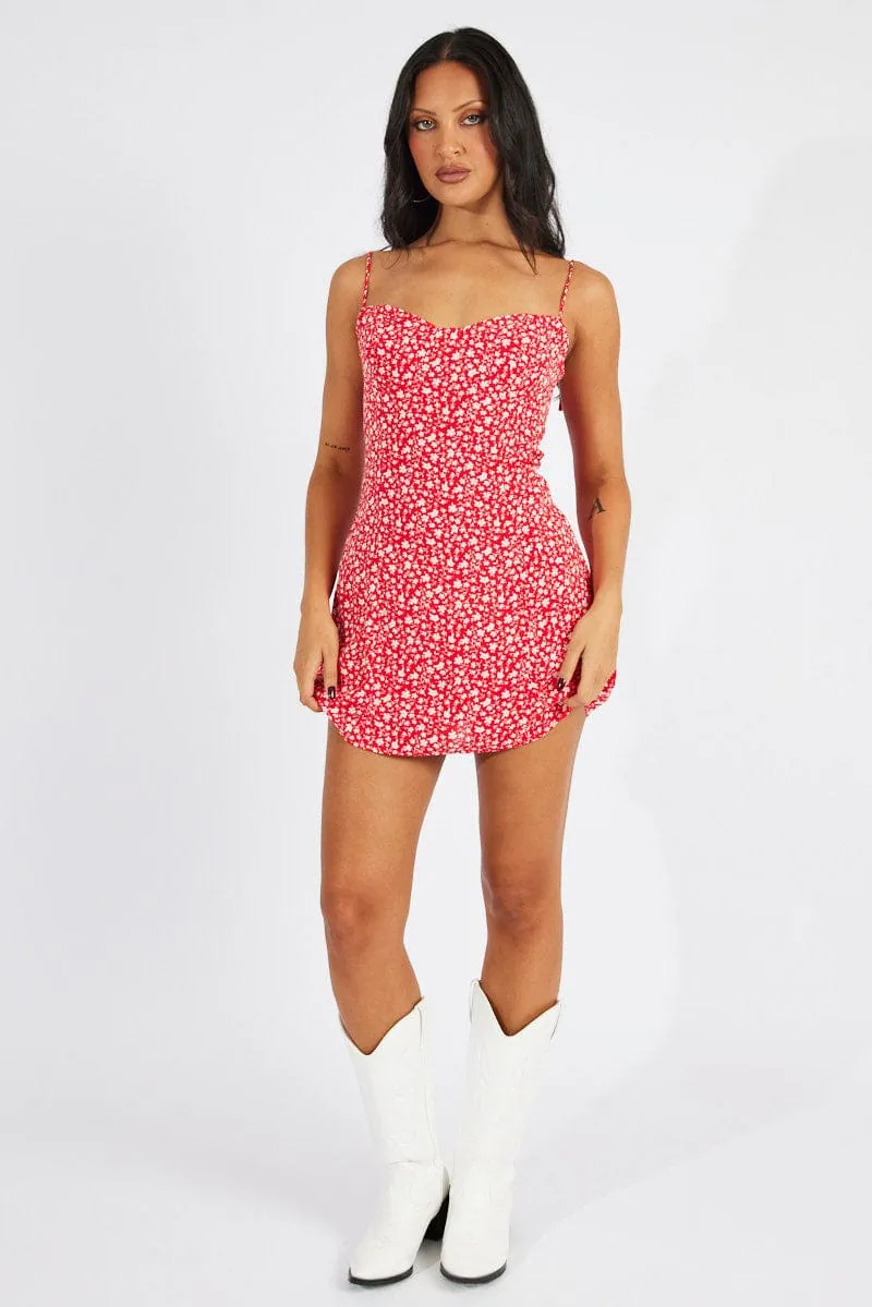Red Floral Mini Dress Sleeveless sold by Ally Fashion product image thumbnail 3