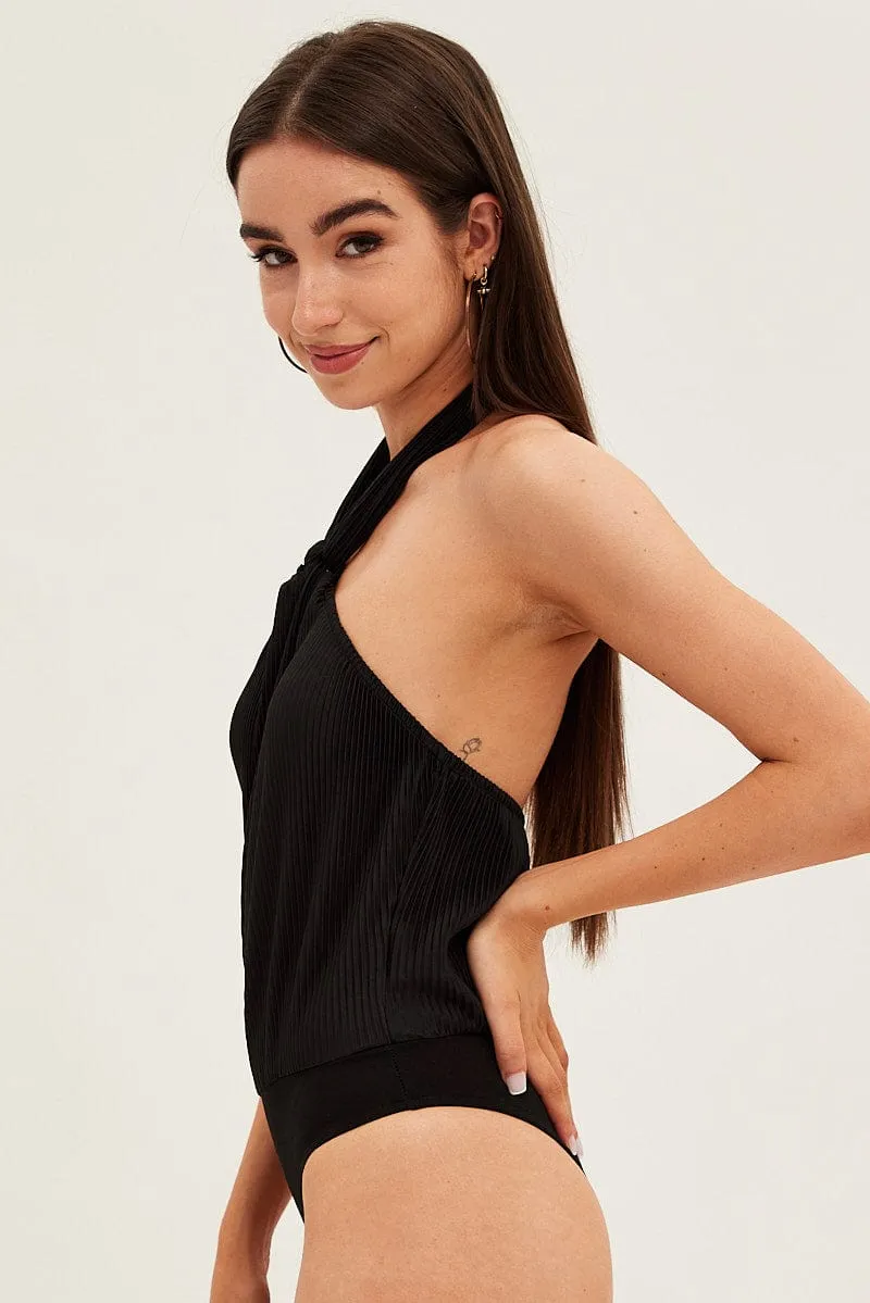 Black Plisse Bodysuit Twist Halter Sleeveless sold by Ally Fashion product image thumbnail 2