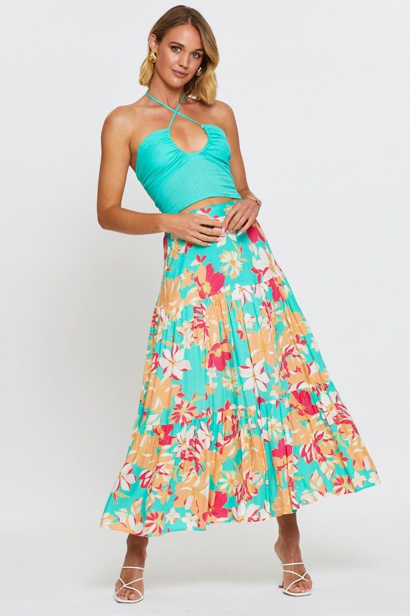 Print Elastic Waist Maxi Skirt sold by Ally Fashion