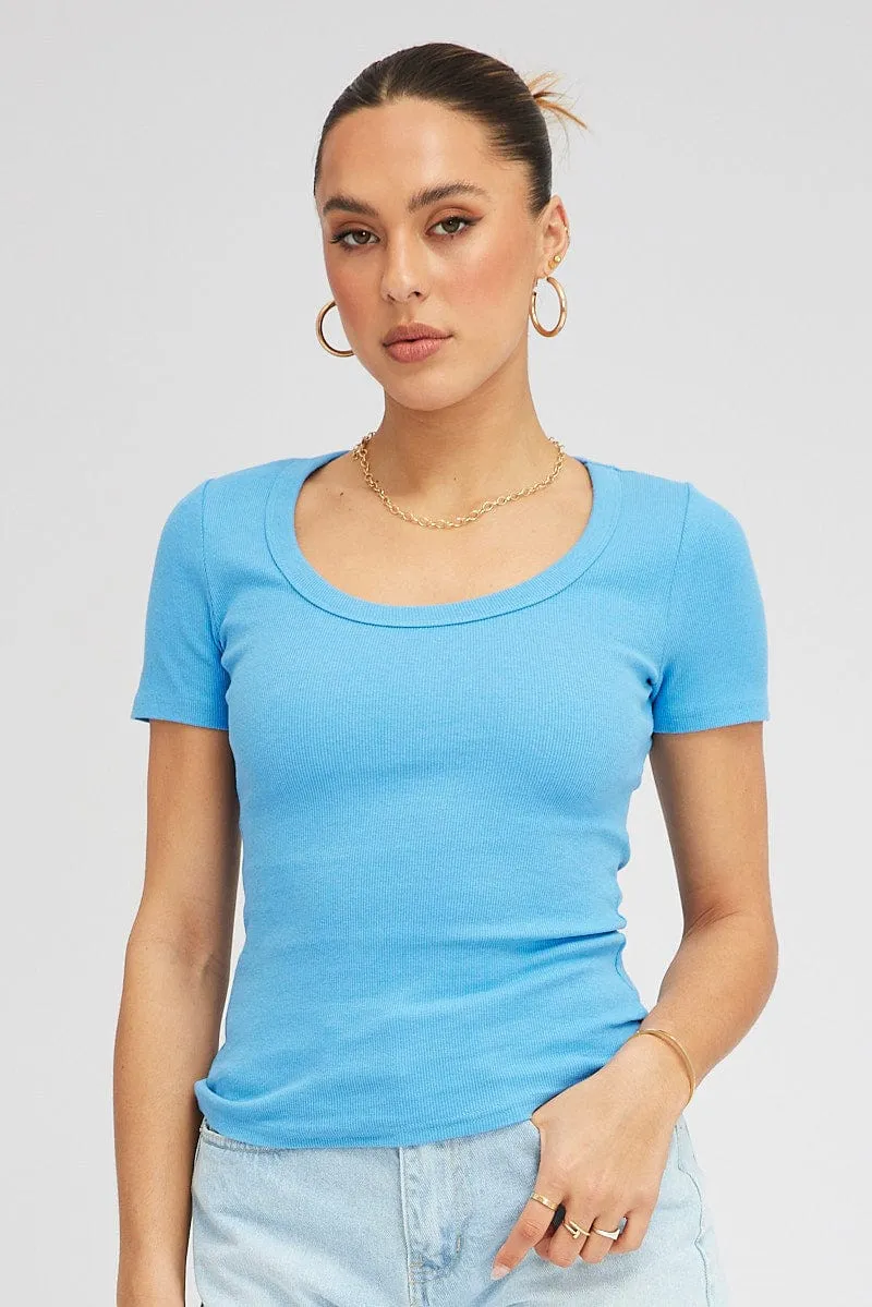 Blue T shirt Short sleeve Scoop Neck sold by Ally Fashion product image thumbnail 3