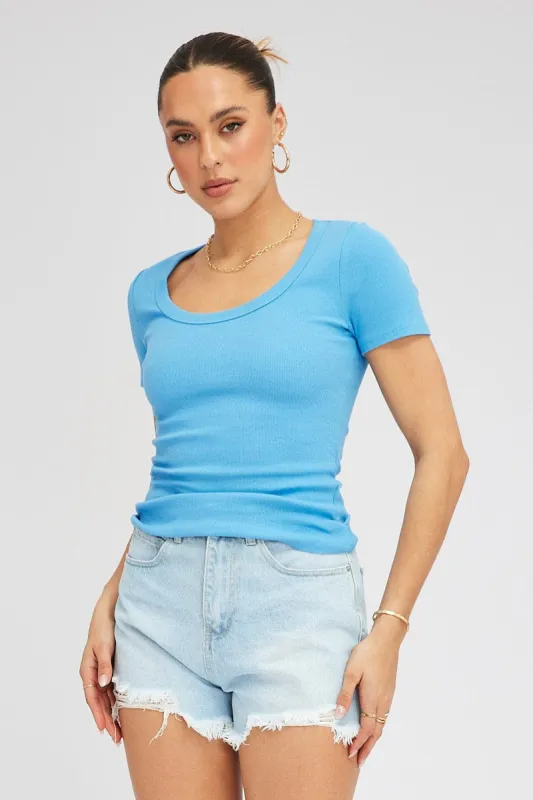 Blue T shirt Short sleeve Scoop Neck sold by Ally Fashion