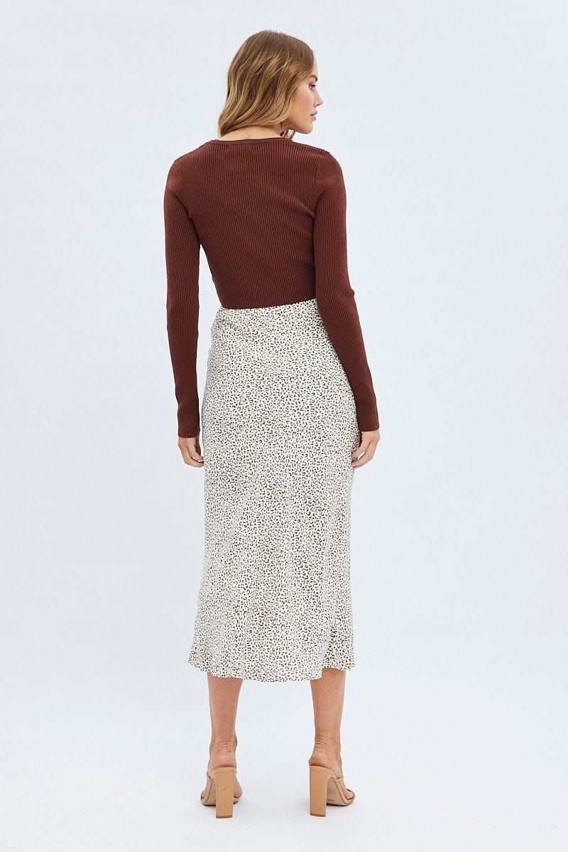 Brown Animal Print Slip Skirt Front Split Midi sold by Ally Fashion product image thumbnail 5