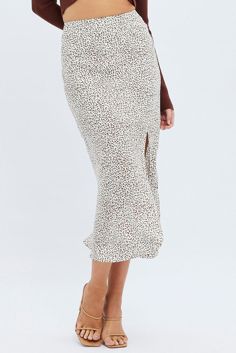Brown Animal Print Slip Skirt Front Split Midi sold by Ally Fashion product image thumbnail 2