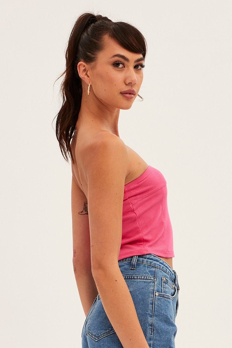 Pink Tube Top Bandeau Panel Detail Rib Strapless sold by Ally Fashion product image thumbnail 4