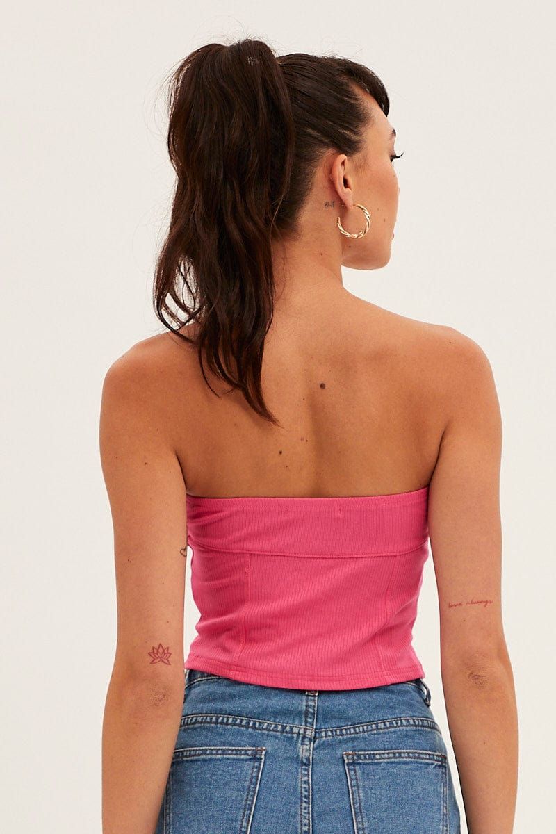 Pink Tube Top Bandeau Panel Detail Rib Strapless sold by Ally Fashion product image thumbnail 5
