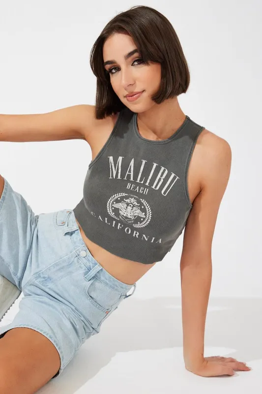 Black Graphic Tank Sleeveless Washed sold by Ally Fashion