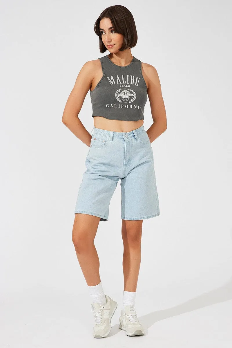 Black Graphic Tank Sleeveless Washed sold by Ally Fashion product image thumbnail 2