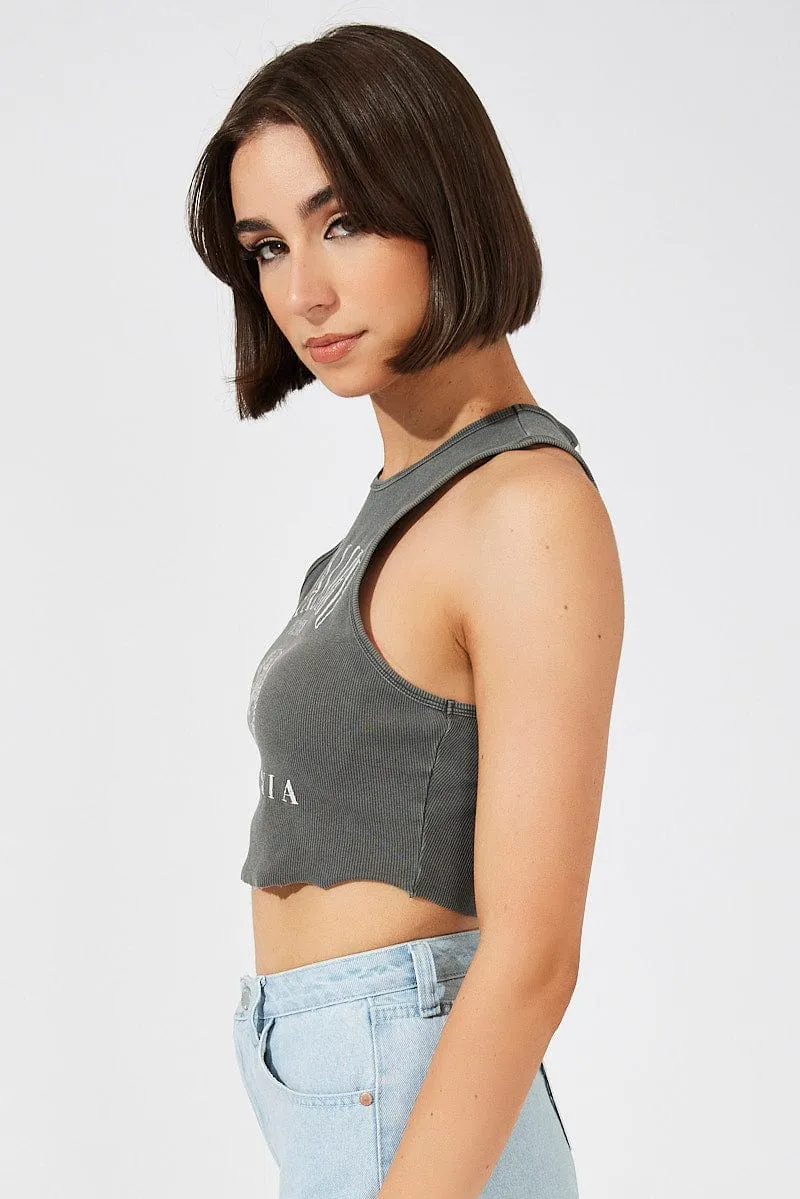 Black Graphic Tank Sleeveless Washed sold by Ally Fashion product image thumbnail 4