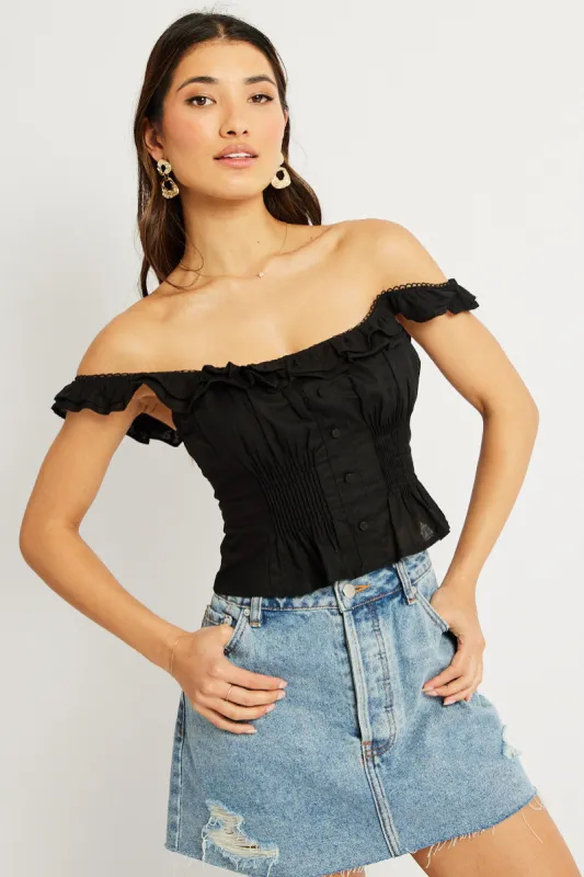 Black Ruffle Top Sleeveless sold by Ally Fashion