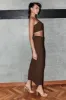 Brown Midi Skirt Elastic Waist Textured sold by Ally Fashion