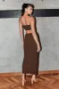 Brown Midi Skirt Elastic Waist Textured sold by Ally Fashion