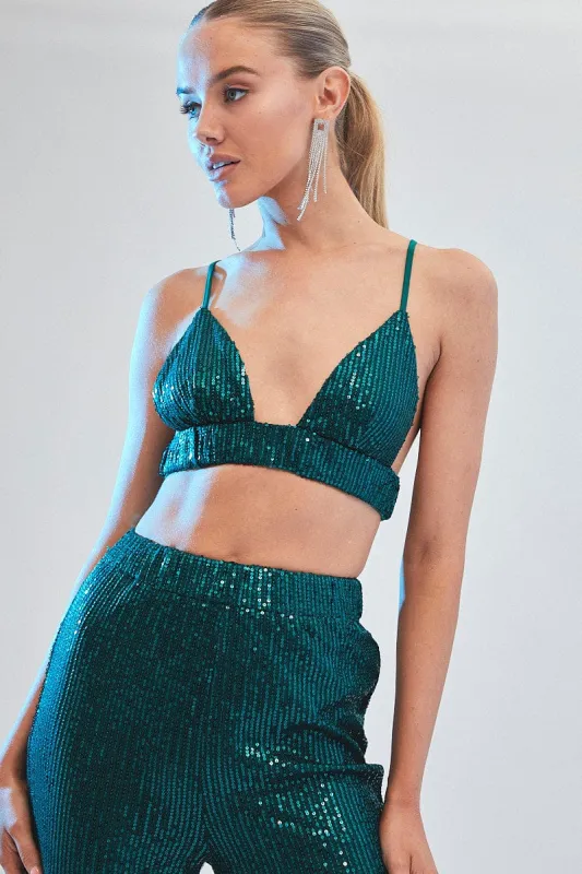 Green Sequin Bralette Crop Top sold by Ally Fashion