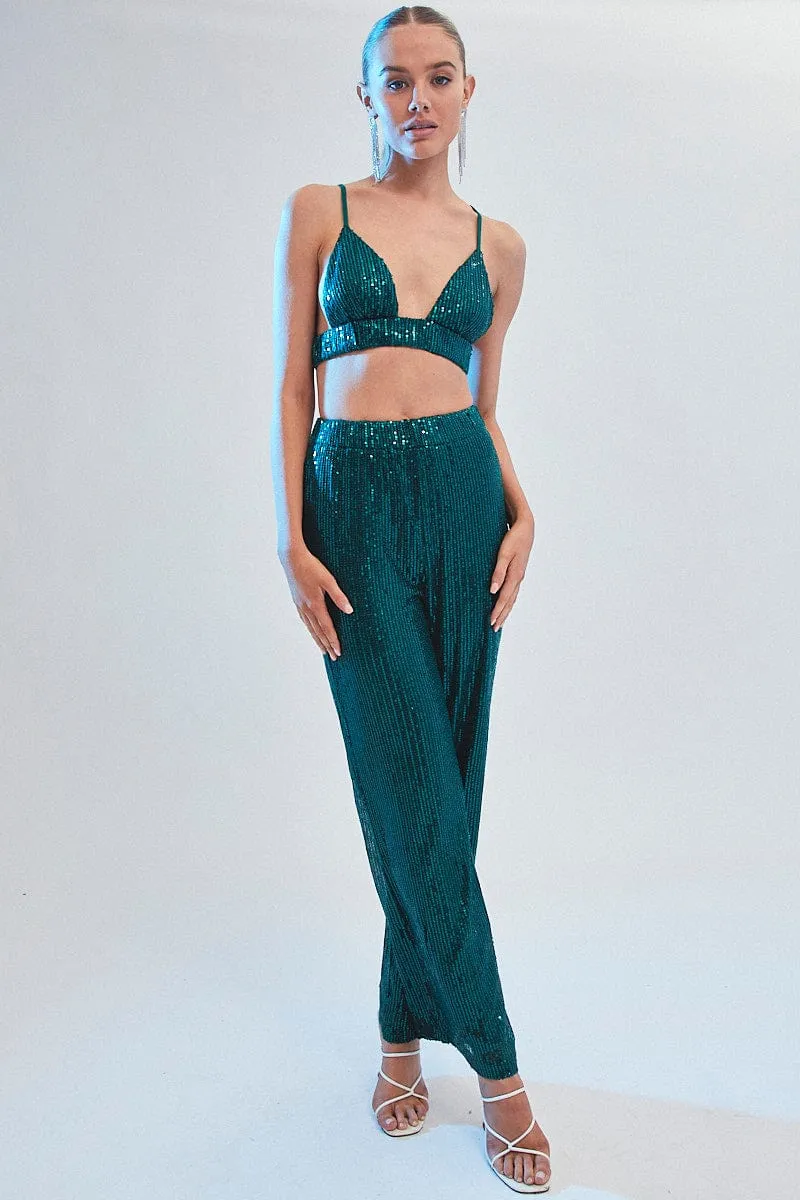 Green Sequin Bralette Crop Top sold by Ally Fashion product image thumbnail 2